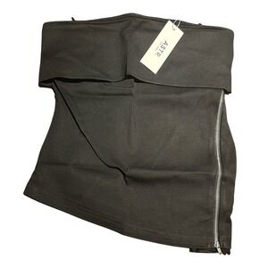 Astr Strapless Black Top Asymmetrical Zip Up Fitted Party Going Out Top